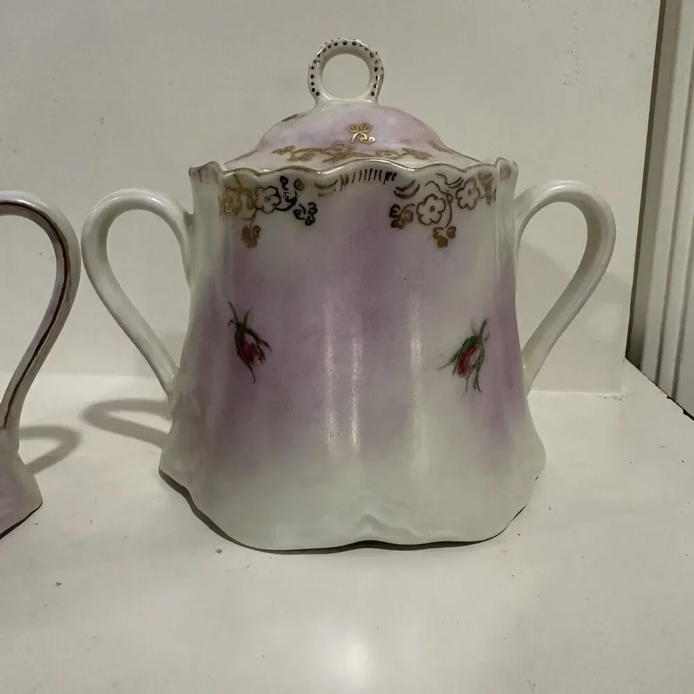 Hutschenreuther Germany Hand Painted Sugar & Creamer Set – Signed 1992 Floral